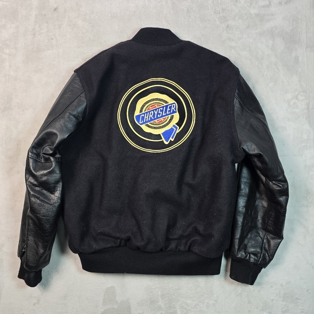Vintage Holloway Chrysler Varsity Jacket Sz M Wool Leather Varsity Black USA 90s